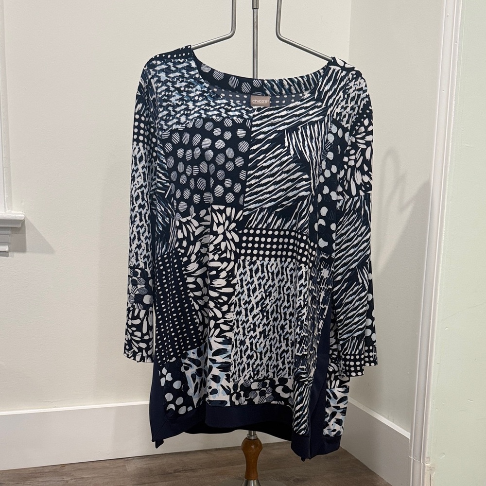 Chico's Blue and White Abstract Top
